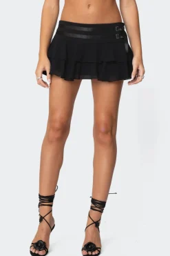 Double Belt Ruffled Chiffon Mini Skort