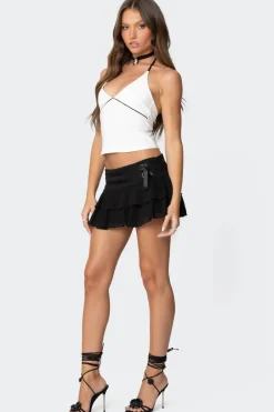 Double Belt Ruffled Chiffon Mini Skort