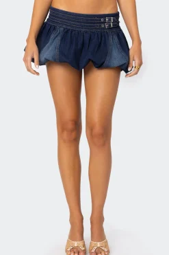 Double Belted Denim Bubble Skort