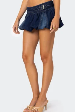 Double Belted Denim Bubble Skort