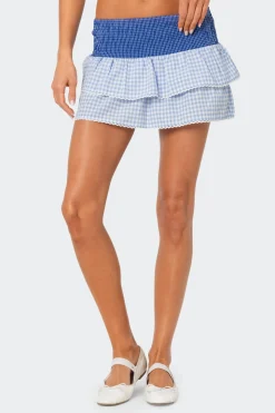 Double Gingham Ruffled Mini Skirt