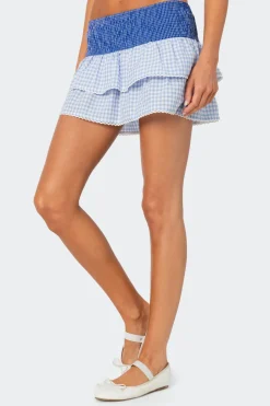 Double Gingham Ruffled Mini Skirt