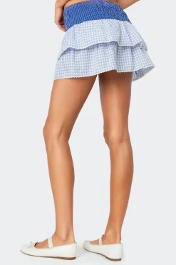 Double Gingham Ruffled Mini Skirt