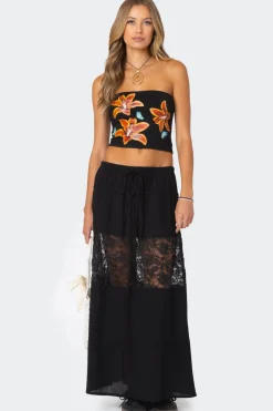 Double Tie Lace Panel Maxi Skirt