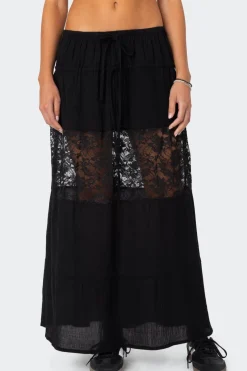 Double Tie Lace Panel Maxi Skirt