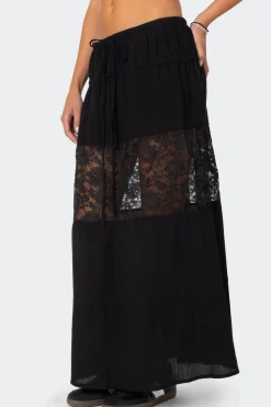 Double Tie Lace Panel Maxi Skirt