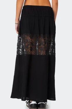 Double Tie Lace Panel Maxi Skirt