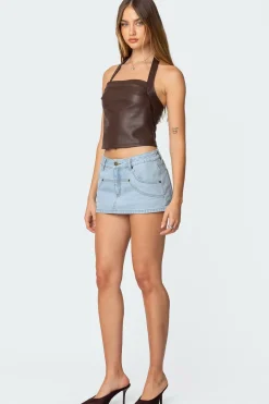 Draped Faux Leather Halter Top