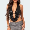 Draped Scoop Neck Open Back Top