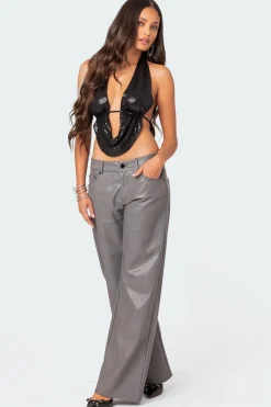 Draped Scoop Neck Open Back Top