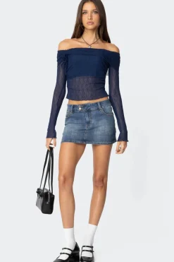 Drawstring Fold Over Sheer Top
