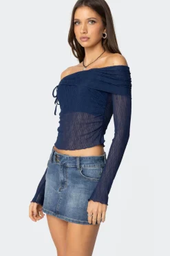 Drawstring Fold Over Sheer Top