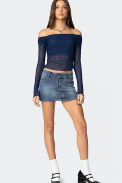 Drawstring Fold Over Sheer Top