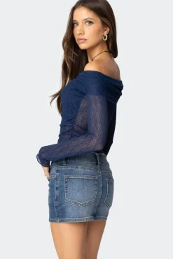 Drawstring Fold Over Sheer Top
