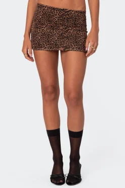 Edin Leopard Print Mesh Mini Skirt