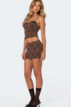 Edin Leopard Print Mesh Mini Skirt