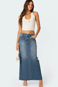 Elowyn Slitted Denim Maxi Skirt