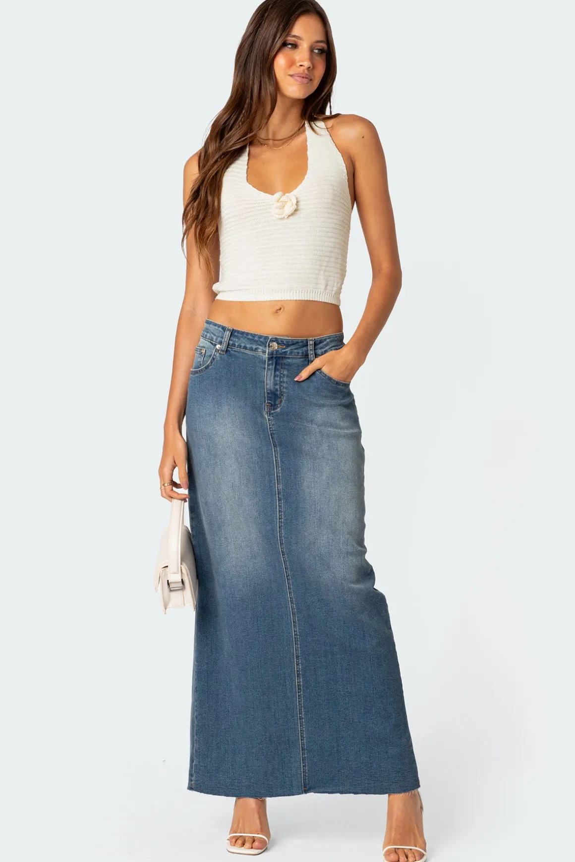 Elowyn Slitted Denim Maxi Skirt
