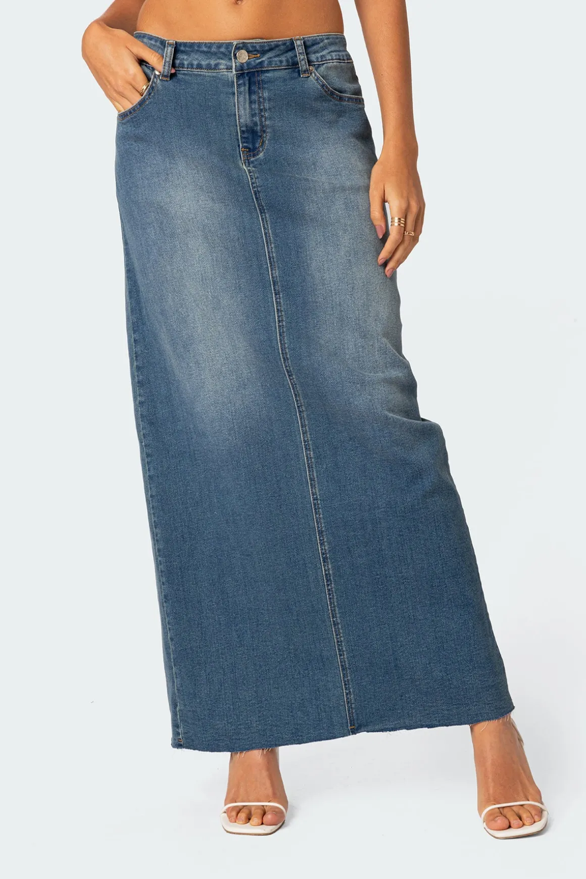 Elowyn Slitted Denim Maxi Skirt