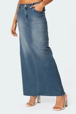 Elowyn Slitted Denim Maxi Skirt