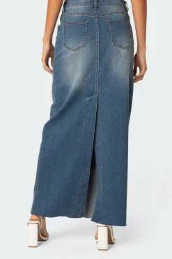 Elowyn Slitted Denim Maxi Skirt