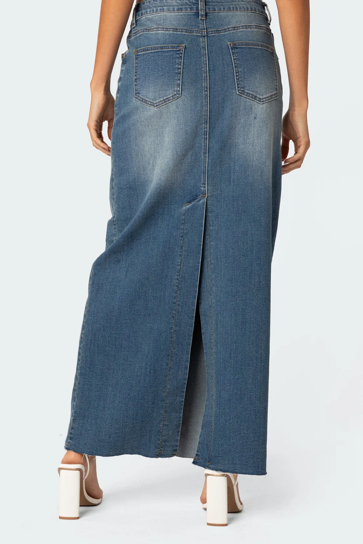 Elowyn Slitted Denim Maxi Skirt