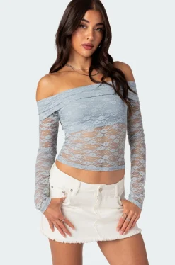 Elysia Fold Over Sheer Lace Top