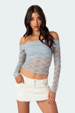 Elysia Fold Over Sheer Lace Top