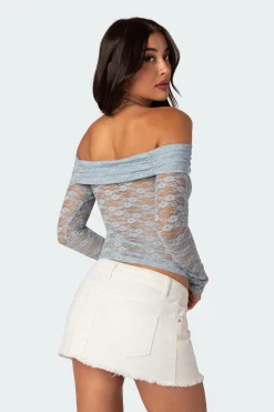 Elysia Fold Over Sheer Lace Top