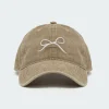 Embroidered Bow Washed Baseball Cap