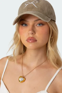 Embroidered Bow Washed Baseball Cap