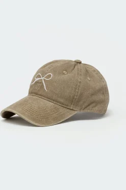 Embroidered Bow Washed Baseball Cap