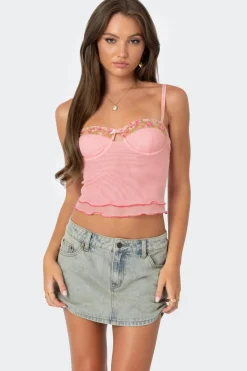Embroidered Mesh Bra Top