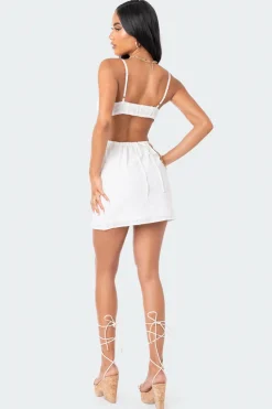 Embroidered Open-Back Mini Dress