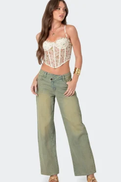 Embroidered Sheer Lace Corset