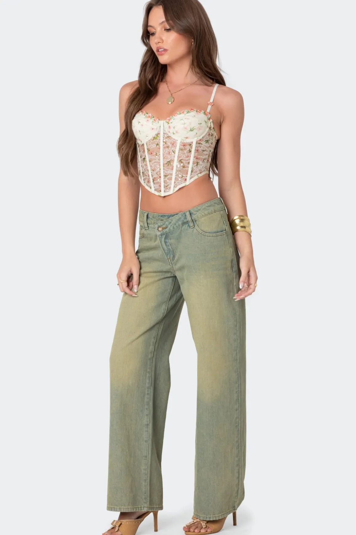 Embroidered Sheer Lace Corset