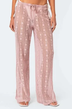 Embroidered Sheer Lace Pants