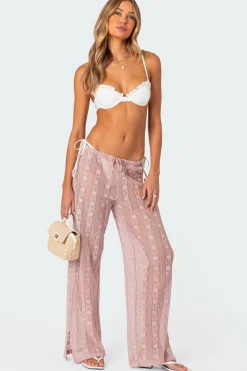 Embroidered Sheer Lace Pants