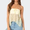 Embroidered Sheer Strapless Top