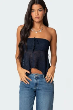 Embroidered Sheer Strapless Top