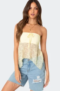 Embroidered Sheer Strapless Top
