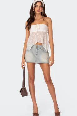Embroidered Sheer Strapless Top