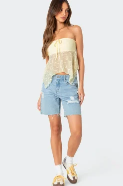 Embroidered Sheer Strapless Top