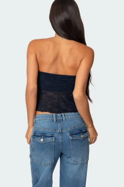 Embroidered Sheer Strapless Top