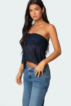 Embroidered Sheer Strapless Top