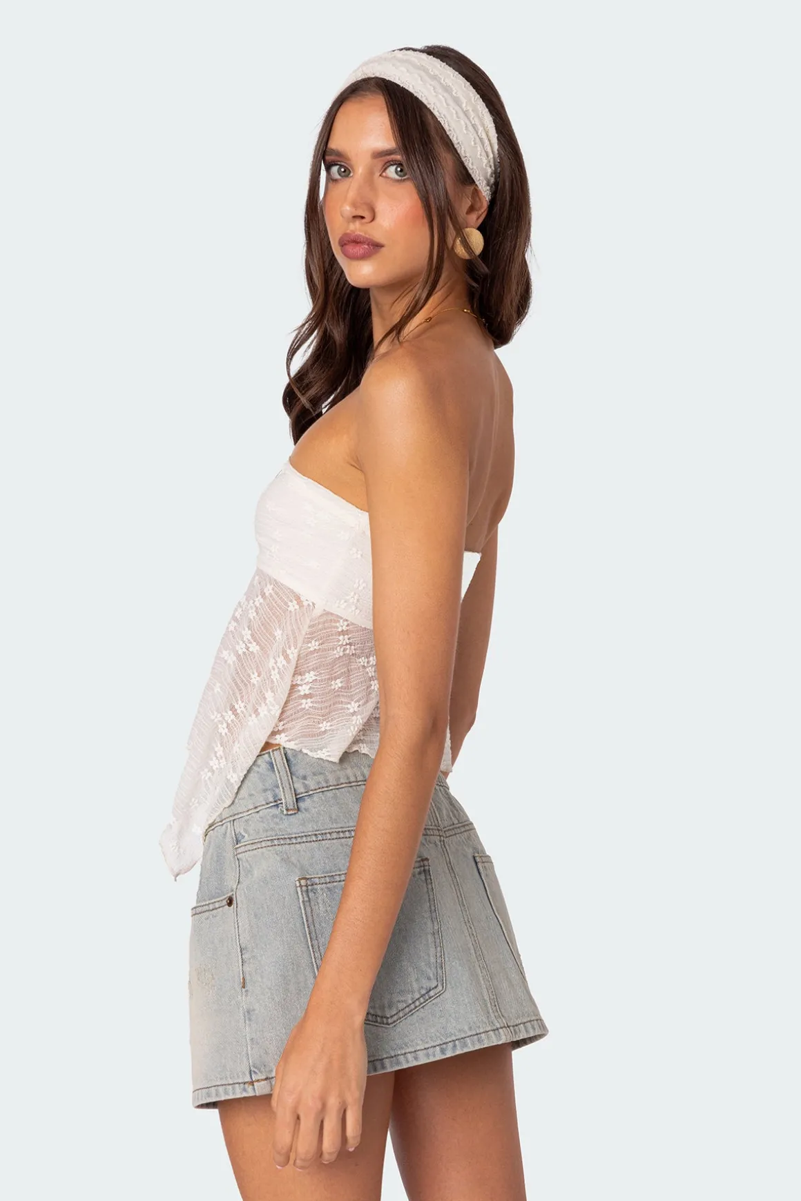 Embroidered Sheer Strapless Top