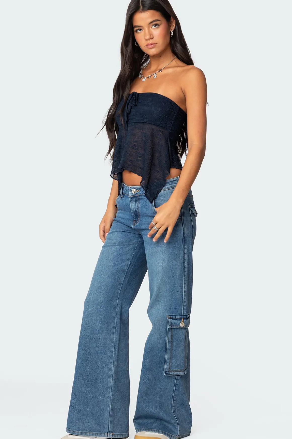 Embroidered Sheer Strapless Top