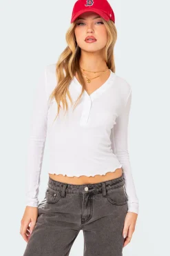 Emerson Button V Neck Top