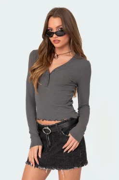 Emerson Button V Neck Top