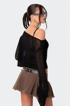 Emmie Off The Shoulder Sheer Knitted Top